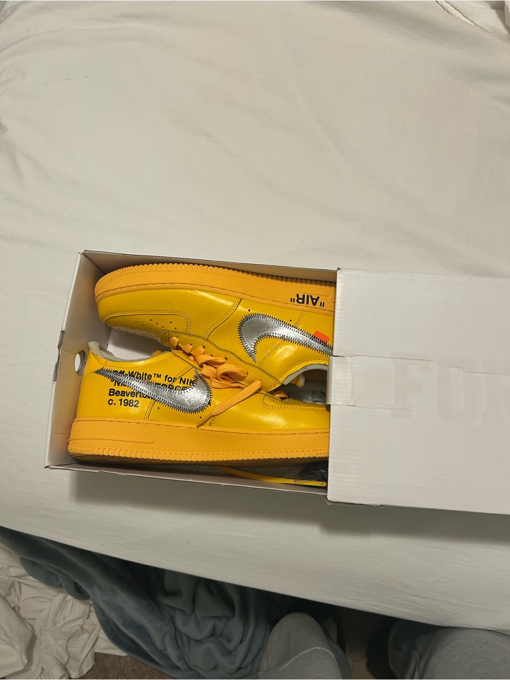 Off-White Yellow Low-Top Sneakers with Silver Swoosh